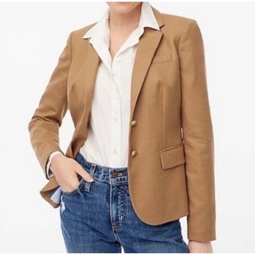 J. Crew Original Schoolboy Blazer Wool Blend Gold Button Jacket Preppy in Camel